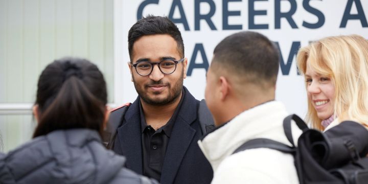 A group of students at a careers event
